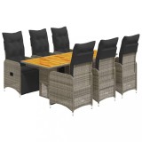 Cumpara ieftin Set bistro de gradina cu perne, 7 piese, gri, poliratan