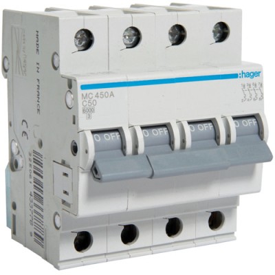 Siguranta automata 50A 4P Curba C 6ka Hager MCN450 foto