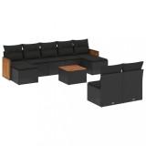 Cumpara ieftin Set canapele de gradina cu perne, 10 piese, negru, poliratan