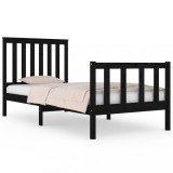Cumpara ieftin Cadru de pat mic single, negru, 75x190 cm, lemn masiv de pin