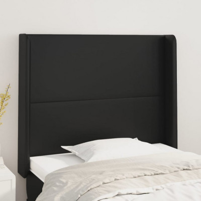 vidaXL Tăblie de pat cu aripioare, negru, 103x16x118/128 cm, piele eco foto