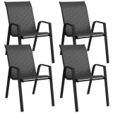 Outsunny Set 4 Scaune Stivuibile din Ratan pentru Exterior, cu Cotiere și Spătar, Ideal pentru Terasă, Verandă, Gri | Aosom Romania