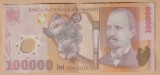 (1) BANCNOTA ROMANIA - 100.000 LEI 2001 (2003), POYMER, PORTRET NICOLAE GRIGORESCU