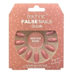 Set 24 Unghii False, Technic, False Nails, Squareletto, Winter Rose, Adeziv inclus foto