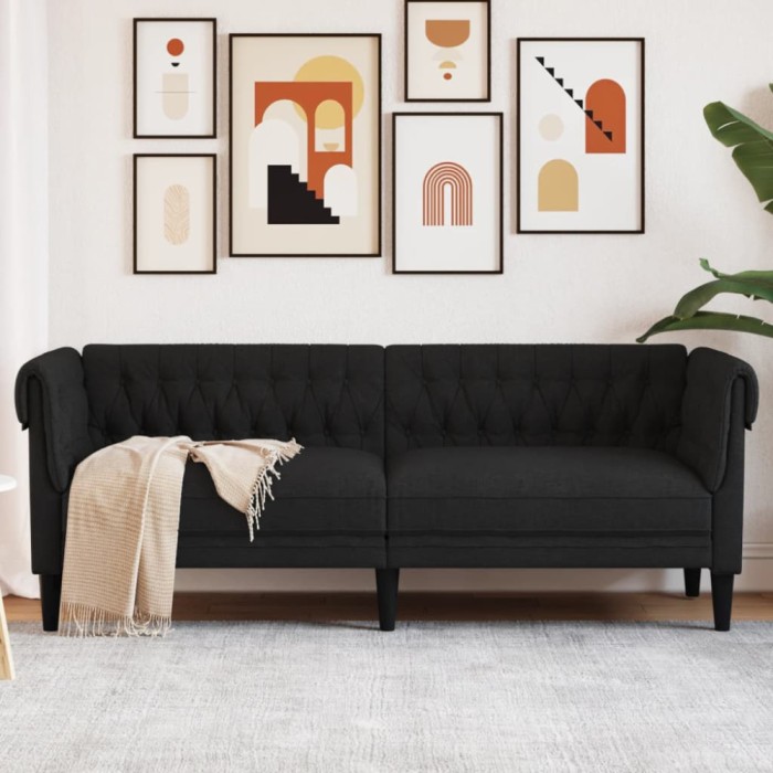 Gossi canapea chesterfield cu 3 locuri, negru, material textil