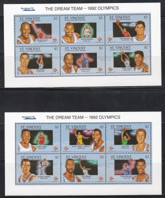 St. Vincent 1992 - J.O. - Barcelona, Dream Team-ul SUA la baschet, 2 Blocuri,MNH foto