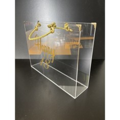 Cutie cadou din plexiglas transparent cu m&acirc;nere aurii &ndash; 30&times;25&times;7 cm