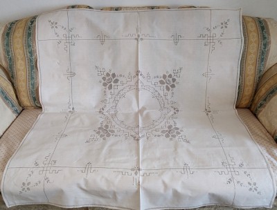 Fata de masa Vintage din bumbac cu broderie manuala- Bej foto