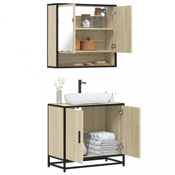 Gossi set mobilier de baie, 2 piese, stejar sonoma, lemn prelucrat