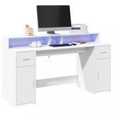 VidaXL Birou cu lumini LED, alb, 160x55x91 cm, lemn prelucrat