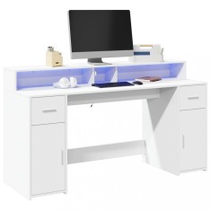 vidaXL Birou cu lumini LED, alb, 160x55x91 cm, lemn prelucrat