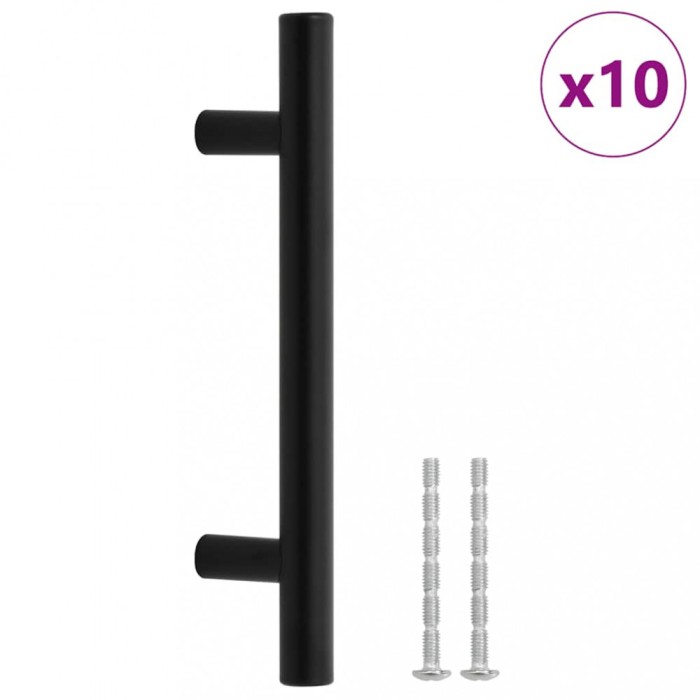 Manere de dulap, 10 buc., negru, 96 mm, otel inoxidabil