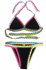 SW860-1 Costum de baie multicolor, cu neopren si model crosetat foto