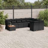 vidaXL Set canapele de grădină cu perne, 10 piese, negru, poliratan 3223822