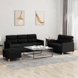 VidaXL Set de canapele cu perne, 3 piese, negru, textil