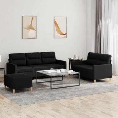 vidaXL Set de canapele cu perne, 3 piese, negru, textil foto
