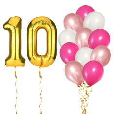 Set 14 Baloane Aniversare 10 Ani, fata, culoare roz/rose gold, Ropet foto