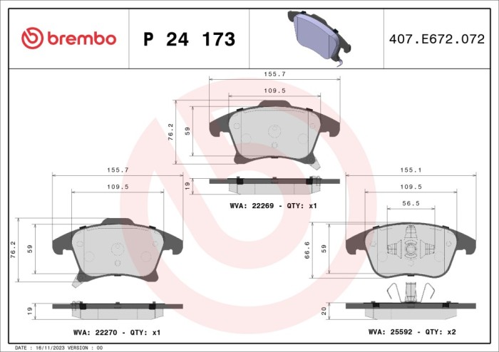 BREMBO P 24 173 PRIME LINE set placute frana,frana disc