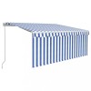 Copertina retractabila manual cu stor, albastru &amp; alb, 3x2,5 m