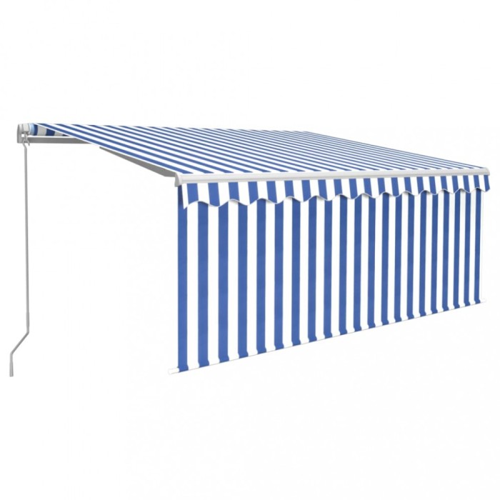 Copertina retractabila manual cu stor, albastru &amp; alb, 3x2,5 m