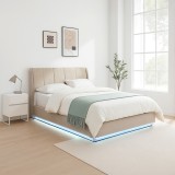 LED Polsterbett Tr&ouml;stiar 140x200cm Beige [en.casa]