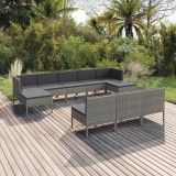 VidaXL Set mobilier de grădină cu perne, 10 piese, gri, poliratan