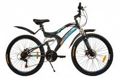 Bicicleta MTB MalTrack Target Blue cu 18 Viteze, Amortizor, Roti 26 Inch, Mountain Bike foto