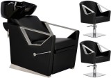 Set Scafă coafor profesională unitate de spălare model Lars + 2 x scaune de coafură hidraulic pivotant pentru picioare și accesorii bol ceramic