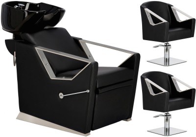 Set Scafă coafor profesională unitate de spălare model Lars + 2 x scaune de coafură hidraulic pivotant pentru picioare și accesorii bol ceramic foto