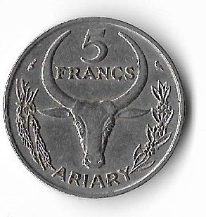 Moneda 5 francs 1972 - Madagascar foto