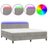 Cumpara ieftin Pat cu arcuri, saltea si LED, gri deschis, 180x200 cm, catifea