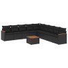 Set canapele de gradina cu perne, 10 piese, negru, poliratan