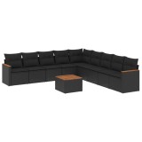 Cumpara ieftin Set canapele de gradina cu perne, 10 piese, negru, poliratan