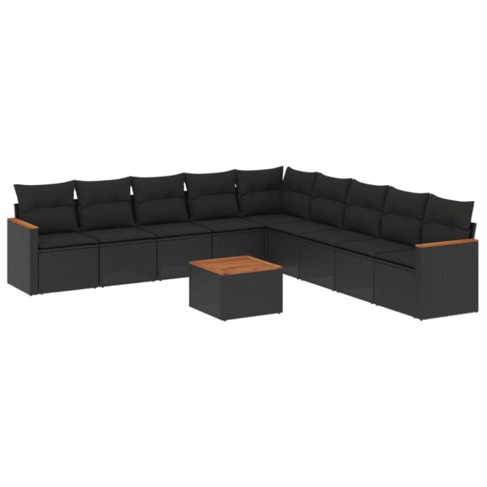 Set canapele de gradina cu perne, 10 piese, negru, poliratan