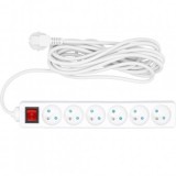 Prelungitor cu impamantare, Intrerupator, 6 locasuri, lungime 5 m, Alb, 1 mmp, 10A, Oem
