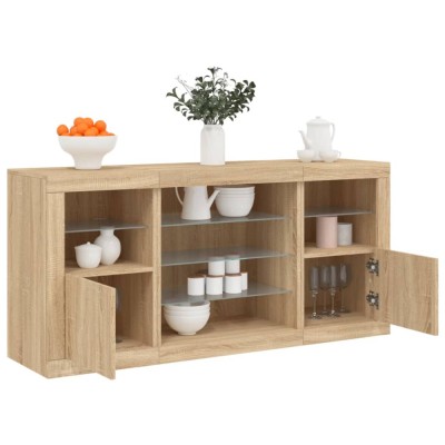 vidaXL Servantă cu lumini LED, stejar sonoma, 142,5x37x67 cm foto