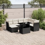 Cumpara ieftin Gossi set mobilier de gradina cu perne, 8 piese, negru, poliratan