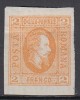 ROMANIA 1865 LP 15 ALEXANDRU IOAN CUZA EFIGIA DOMNITORULUI IN OVAL 2 PARALE PORTOCALIU GUMA ORIGINALA HARTIE VARGATA VERTICAL SARNIERA, Nestampilat