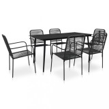 VidaXL Set mobilier de grădină, 7 piese, negru, fr&acirc;nghie bumbac &amp; oțel