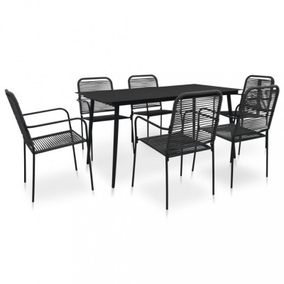vidaXL Set mobilier de exterior, 7 piese, negru, fr&amp;acirc;nghie și oțel 48570 foto