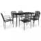 vidaXL Set mobilier de exterior, 7 piese, negru, fr&acirc;nghie și oțel