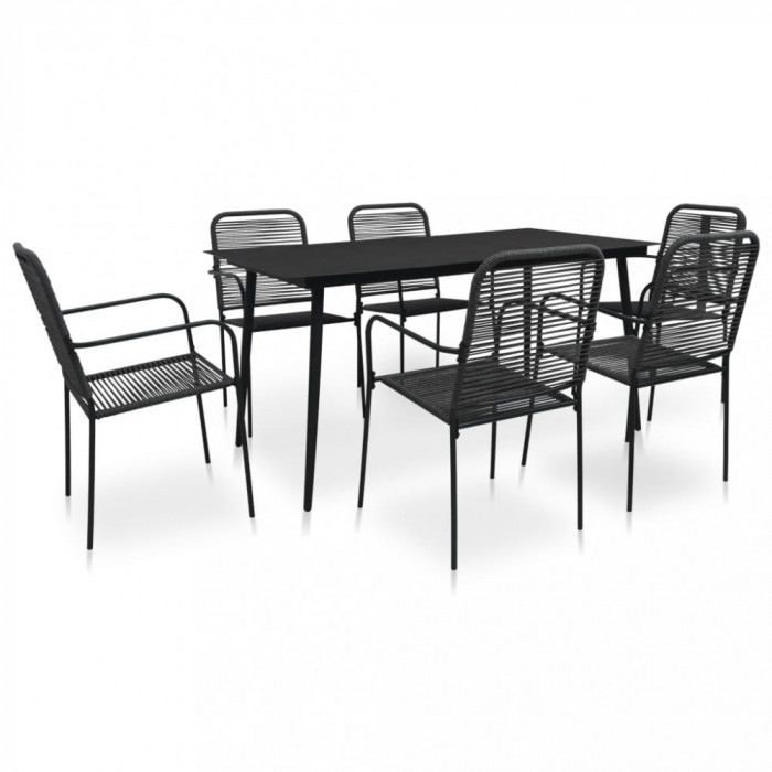 vidaXL Set mobilier de exterior, 7 piese, negru, fr&acirc;nghie și oțel