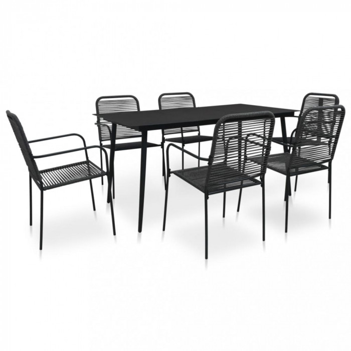 vidaXL Set mobilier de exterior, 7 piese, negru, fr&acirc;nghie și oțel 48570