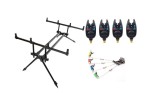 Set Rod Pod Prokarpfishing, 4 Avertizori LED + 4 Swingere, Aluminiu, Reglabil, Husa Transport Inclusa, Negru