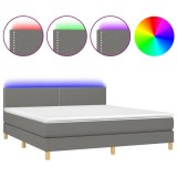 Cumpara ieftin Pat cu arcuri, saltea si LED, gri inchis, 180x200 cm, textil