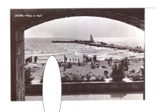 CP Eforie - Plaja si digul, RPR, circulata 1960, animata, stare foarte buna
