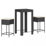Cumpara ieftin Set mobilier bar de gradina cu perne, 3 piese, negru, poliratan