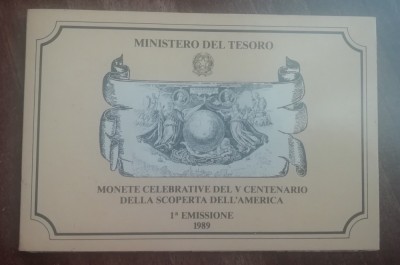 D12 - set monede - Italia - 500 de ani de la descoperirea Americii - 1989 foto