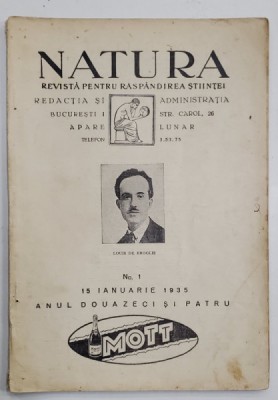 NATURA , REVISTA PENTRU RASPANDIREA STIINTELOR , Nr. 1 , 1935 foto