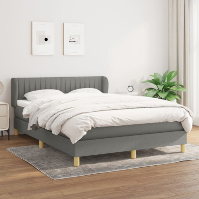 vidaXL Pat box spring cu saltea, gri &amp;icirc;nchis, 140x190 cm, textil foto